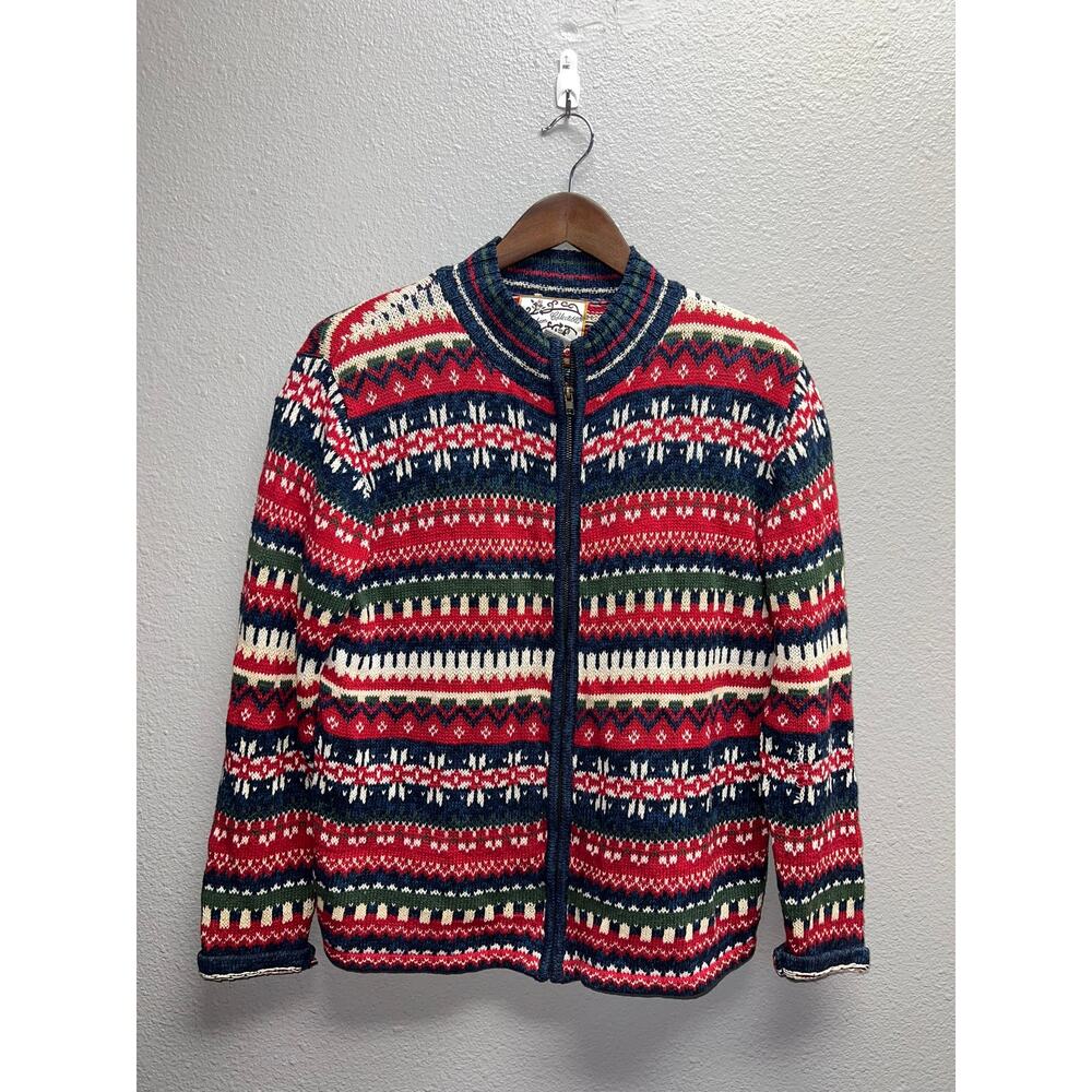 Womens Heirloom Collectibles Sweater Multicolor Full Zip Ramie/Cotton Small